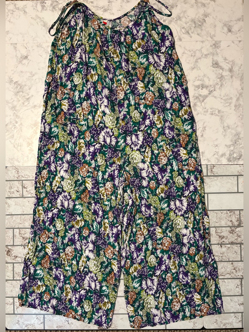 Women's Floral Wide-Leg Jumpsuit - Green & Purple